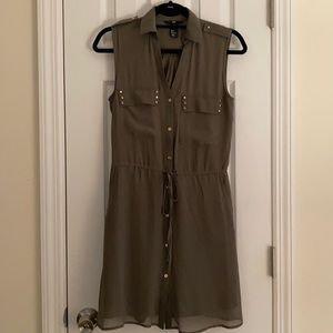 Sleeveless Olive Green Button Down Dress